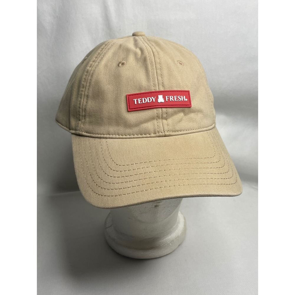Teddy Fresh Classic Floppy Dad Cap Beige Adjustable Rubber Bear Brand Patch Hat